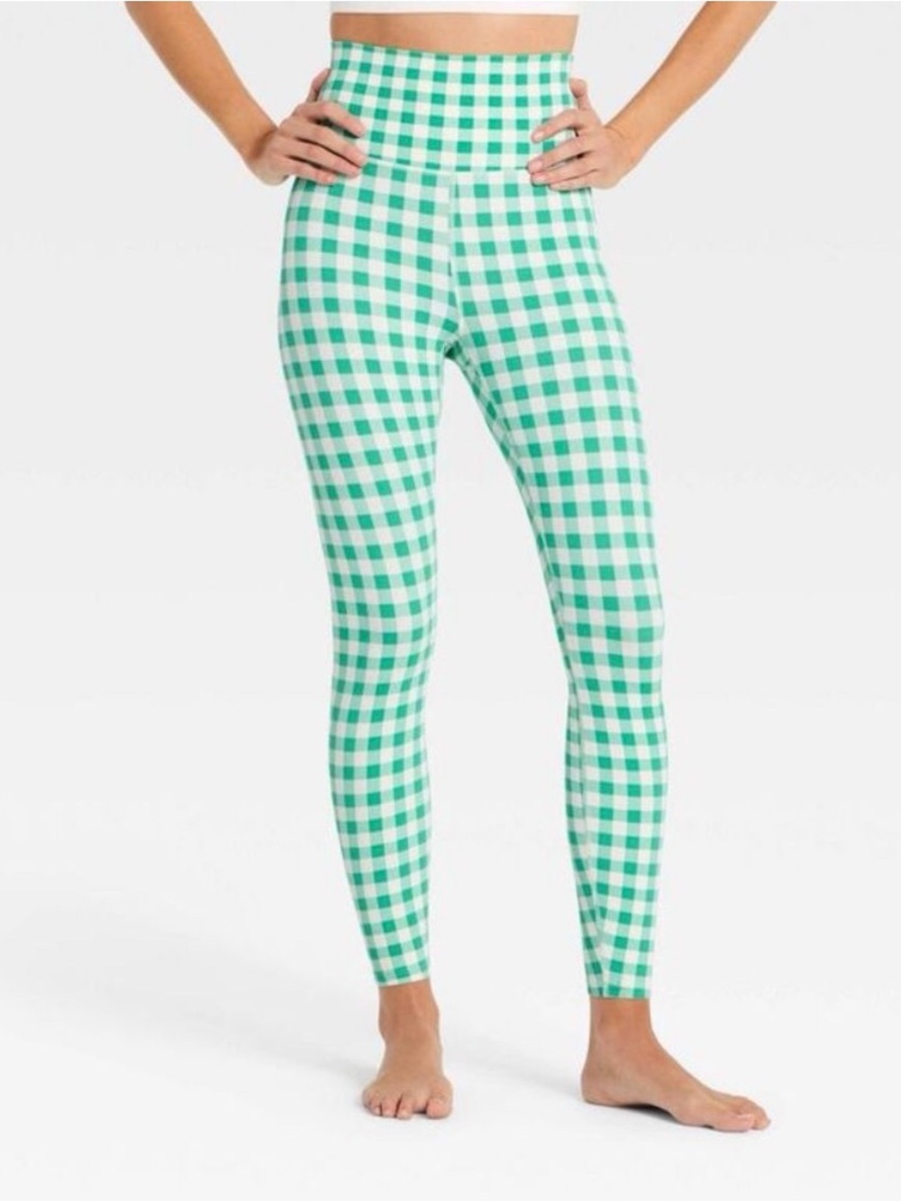 All in Motion Women’s High Rise 7/8 Green Gingham Leggings